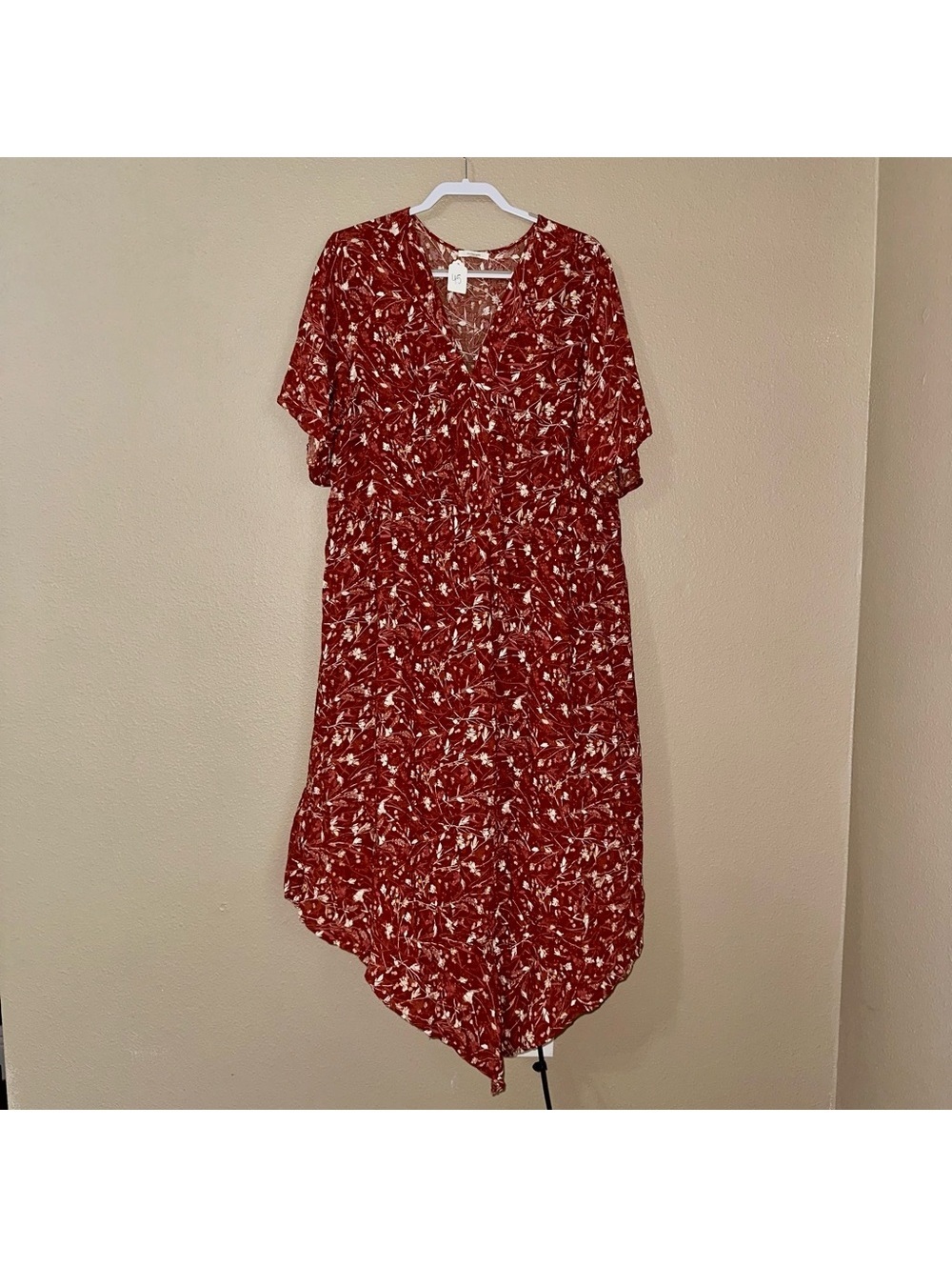 Maurices Red Asymmetrical Floral Dress 3X